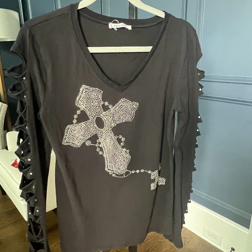 Zenana Black Cross Embellished Top